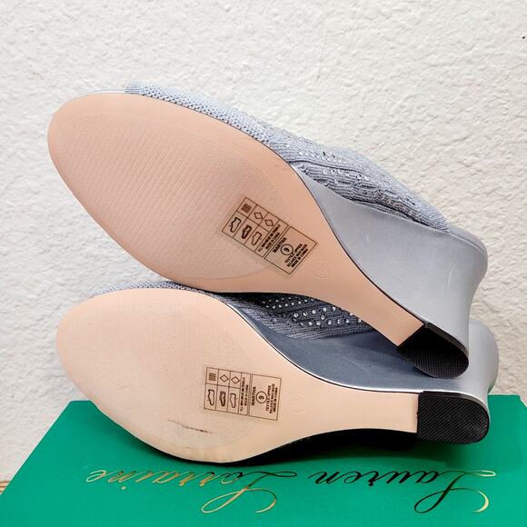 Lauren Lorraine Womens Shoes Size 9 MARTHA Wedge Slides Silver NIB Vegan - Picture 6 of 6